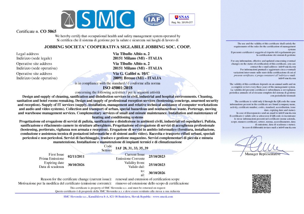 Certificazione Jobbing ISO 45001